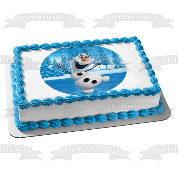 Disney Pixar Frozen Olaf Ice Skating Frozen Lake Round Edible Cake Topper Image ABPID52199