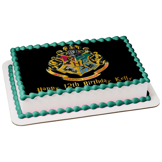 Adorno comestible para tarta con escudo de Hogwarts, león, serpiente, águila y lobo de Harry Potter, imagen ABPID03283 