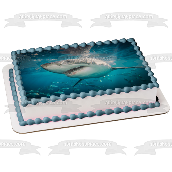 Gran tiburón blanco océano boca abierta dientes afilados decoración comestible para tarta imagen ABPID04665 