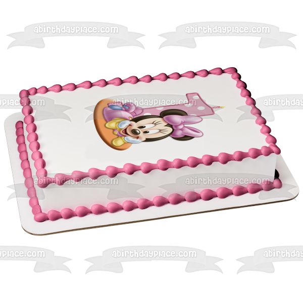 Baby Minnie Mouse Number One Cake Candle First Birthday Edible Cake Topper Image ABPID04832