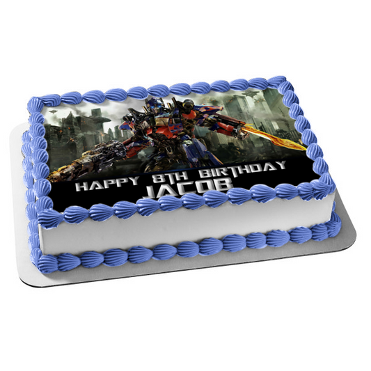 Transformers Optimus Prime Autobots Fight Scene Black Background Edible Cake Topper Image ABPID04963