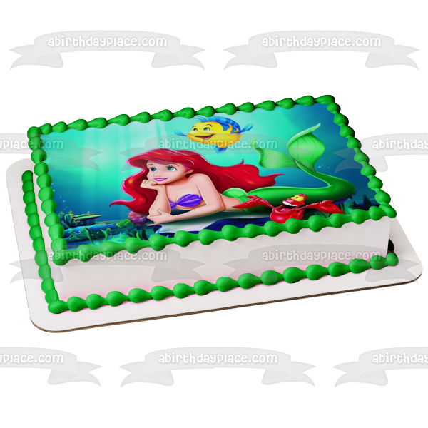 The Little Mermaid Flounder Sebastian and Ariel Underwater Edible Cake Topper Image ABPID05255