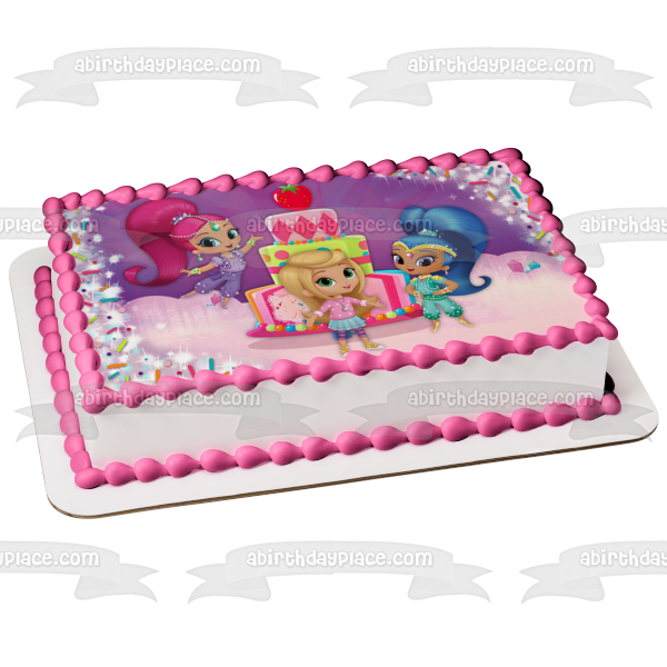 Shimmer and Shine Feliz cumpleaños y Leah Imagen comestible para decoración de tarta ABPID03929 