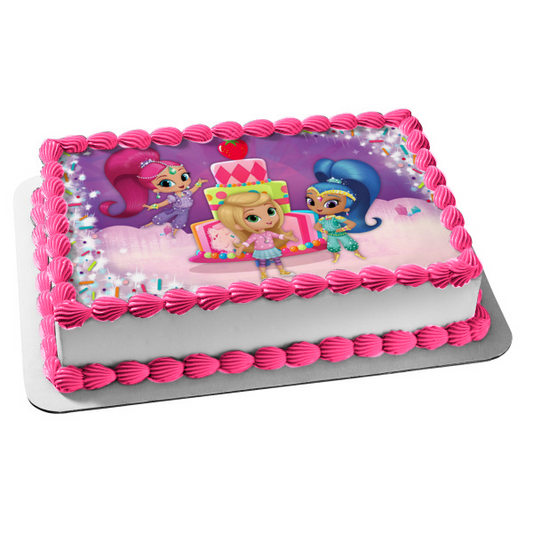 Shimmer and Shine Happy Birthday and Leah Edible Cake Topper Image ABPID03929