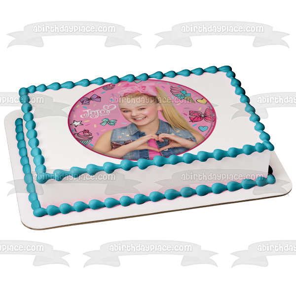 Imagen de decoración comestible para tarta con lazos para el pelo y cupcakes de helado de Jojo Siwa ABPID05820 