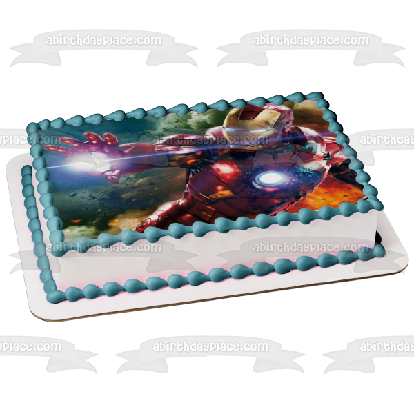 Iron Man Flying with a  Dark Clouds Background Edible Cake Topper Image ABPID06567