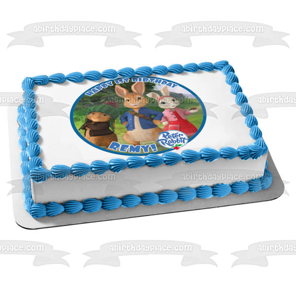 Peter Rabbit Logo Benjamin Bunny y Lily Bobtail Adorno comestible para tarta Imagen ABPID06606 