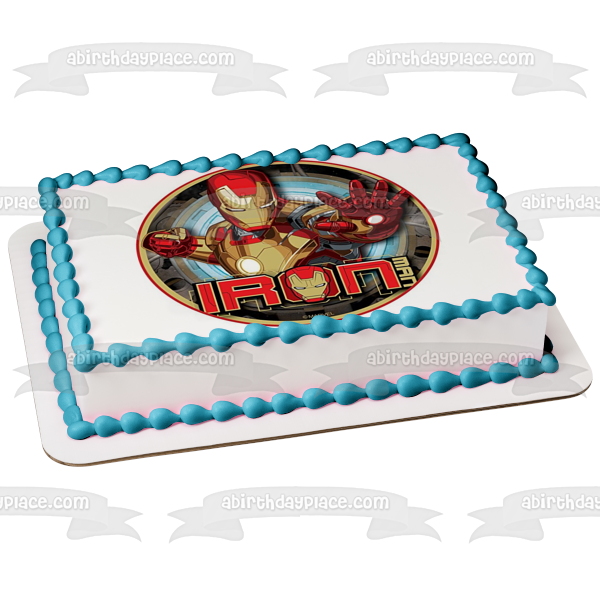 Imagen comestible para decoración de tarta de Iron Man y su logotipo ABPID07704 