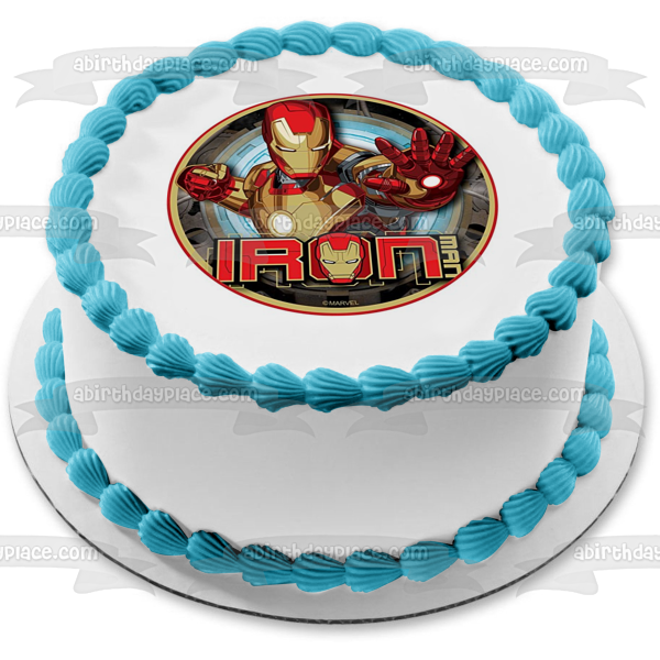 Imagen comestible para decoración de tarta de Iron Man y su logotipo ABPID07704 