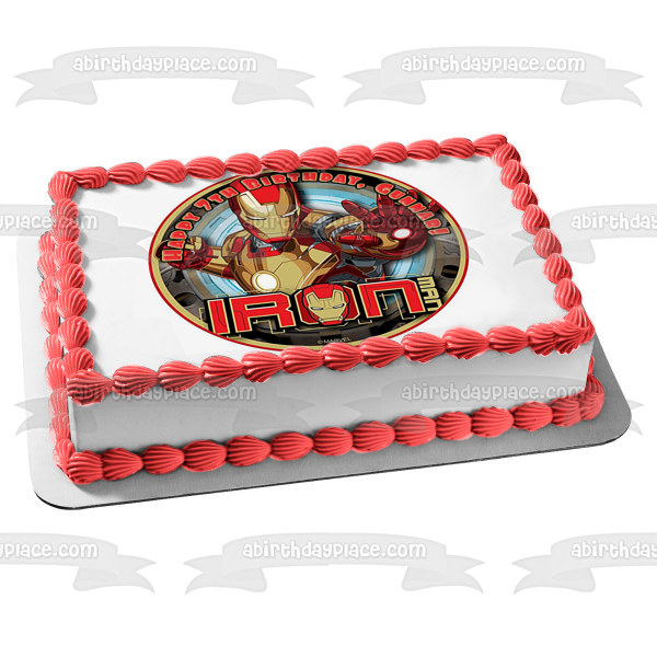 Imagen comestible para decoración de tarta de Iron Man y su logotipo ABPID07704 