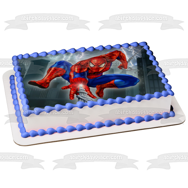 Spider-Man Marvel Comics Disparos Webs Balanceándose Imagen comestible para decoración de tarta ABPID09206 