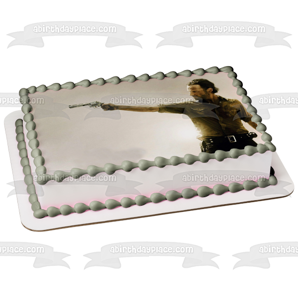 The Walking Dead Rick Grimes Shooting a Revolver Edible Cake Topper Image ABPID04005