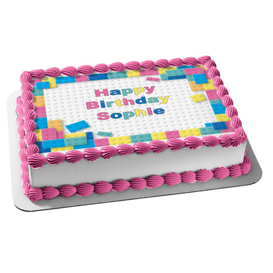 Pastel LEGO Blocks Frame Personalized Edible Cake Topper Image ABPID50718