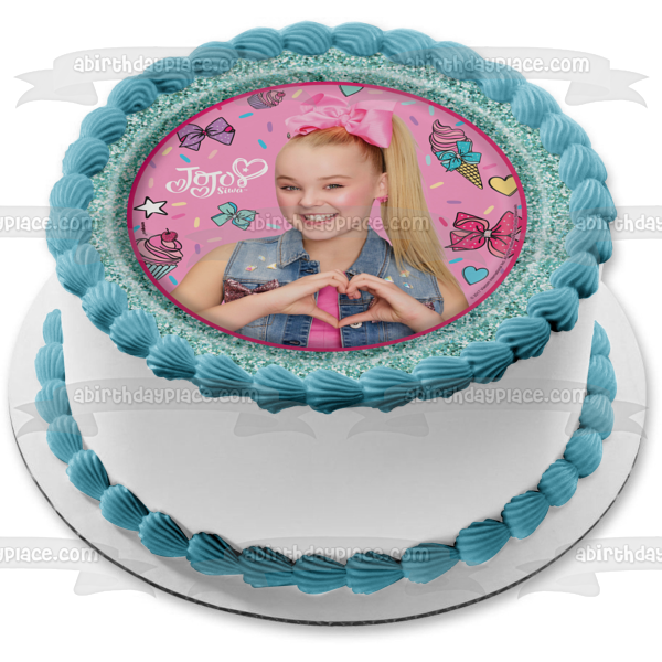 Jojo Siwa Corazón Helado Lazos para el cabello Adorno comestible para pastel Imagen ABPID00091 