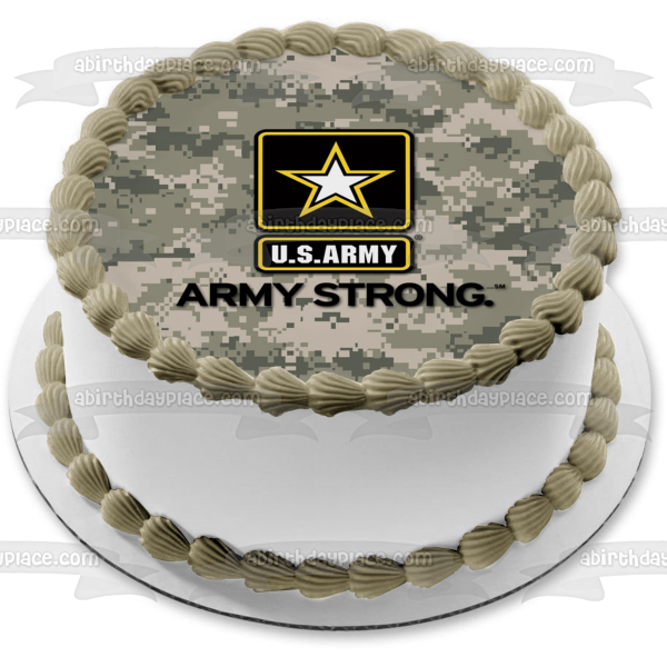 US Army Logo Our Love Isn't Just Strong It's Army Strong Camo Background Edible Cake Topper Image ABPID21805