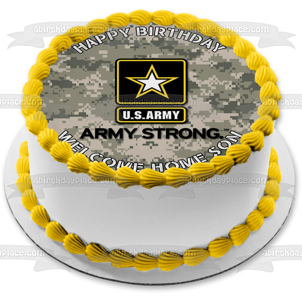 US Army Logo Our Love Isn't Just Strong It's Army Strong Camo Background Edible Cake Topper Image ABPID21805