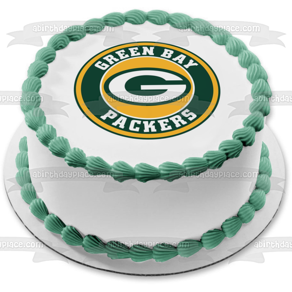 Logotipo de los Green Bay Packers, fondo verde y amarillo de la NFL, decoración comestible para tarta, imagen ABPID21989 