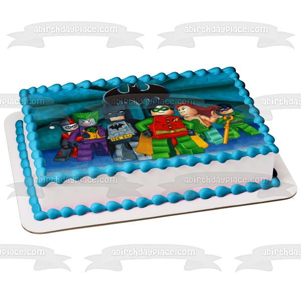 LEGO Batman Logo The Joker Robin Harley Quinn and Poison Ivy Edible Cake Topper Image ABPID07500