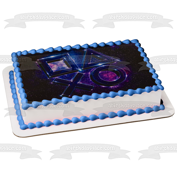 PlayStation 5 Square Triangle X Circle Logo Galaxy Background Edible Cake Topper Image ABPID51281