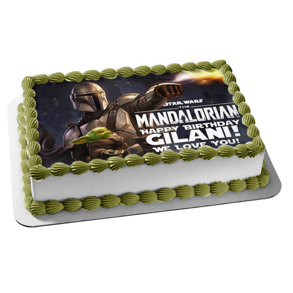 Mando y el niño Disney's The Mandalorian Star Wars Bounty Hunter Baby Yoda Edible Cake Topper Imagen ABPID52275 