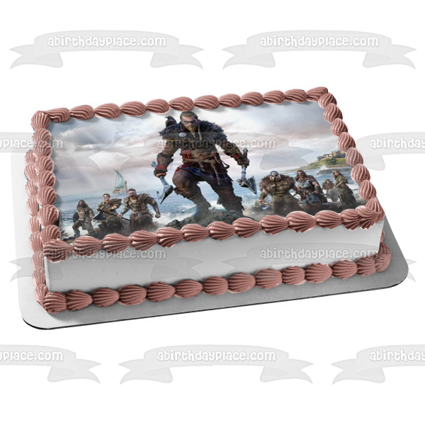 Assassins Creed Valhalla Norse Viking Videojuego Decoración comestible para tarta Imagen ABPID53222 