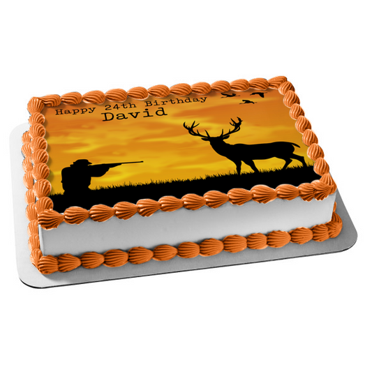 Outdoorsman Hunter Deer Duck Nature Wildlife Silhouette Gun Edible Cake Topper Image ABPID52982