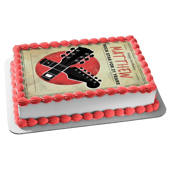 Feliz cumpleaños estrella de rock cartel personalizable instrumento banda musical adorno comestible para pastel imagen ABPID53549 