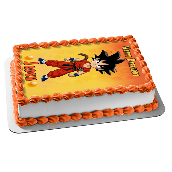 Young Goku Dbz Dragon Ball Z Anime Animated Series Happy Birthday Personalized Name Edible Cake Topper Image ABPID53185