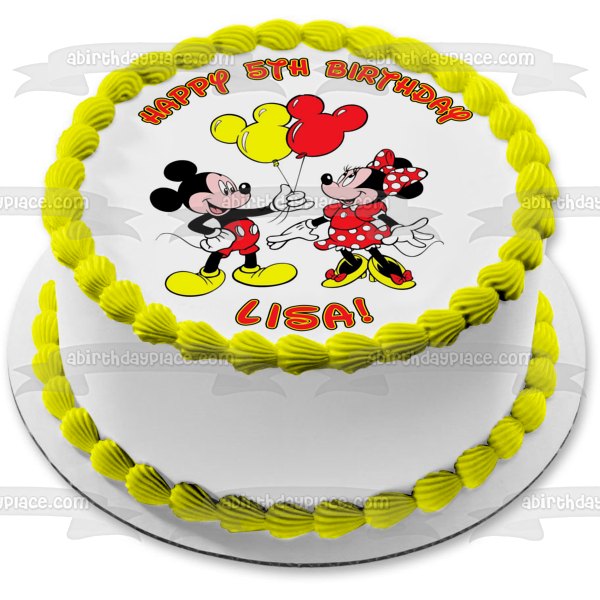 Imagen comestible para decoración de tarta con globos de Mickey Mouse y Minnie Mouse ABPID01109 