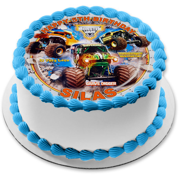 Monster Jam El Toro Loco and Grave Digger Maximum Destruction Edible Cake Topper Image ABPID03370