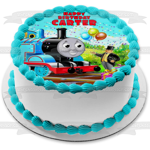 Thomas and Friends Thomas the Tank Engine Happy Birthday Balloons Presents and Confetti Edible Cake Topper Image ABPID06611