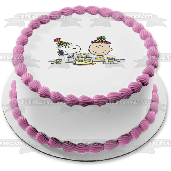 Peanuts Feliz cumpleaños Charlie Brown Snoopy pastel y sombreros de fiesta adorno comestible para pastel imagen ABPID08067 