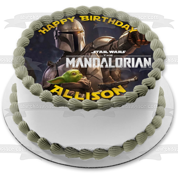 Mando y el niño Disney's The Mandalorian Star Wars Bounty Hunter Baby Yoda Edible Cake Topper Imagen ABPID52275 