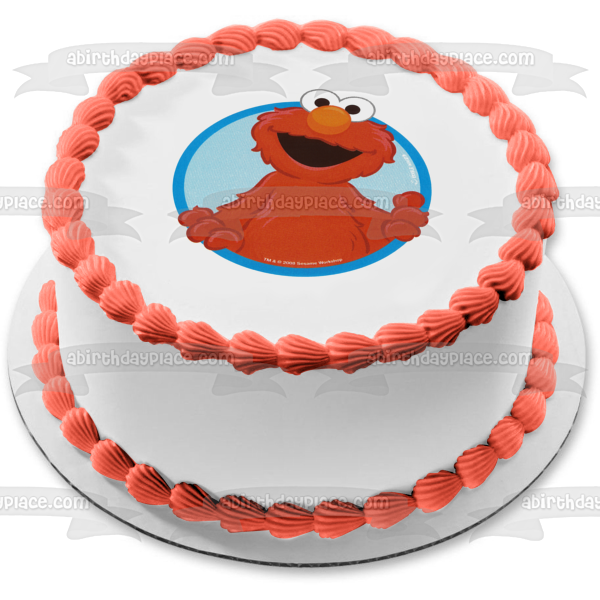 Imagen comestible para decoración de tarta con fondo redondo azul de Elmo de Barrio Sésamo ABPID04110 