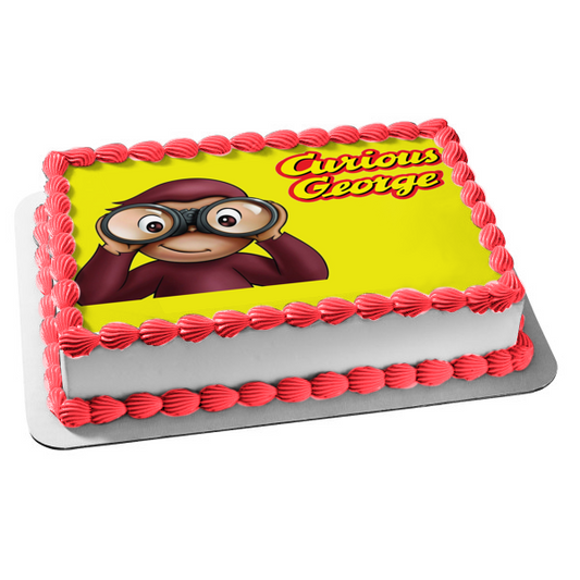 Curious George Monkey with Binoculars Edible Cake Topper Image ABPID04199