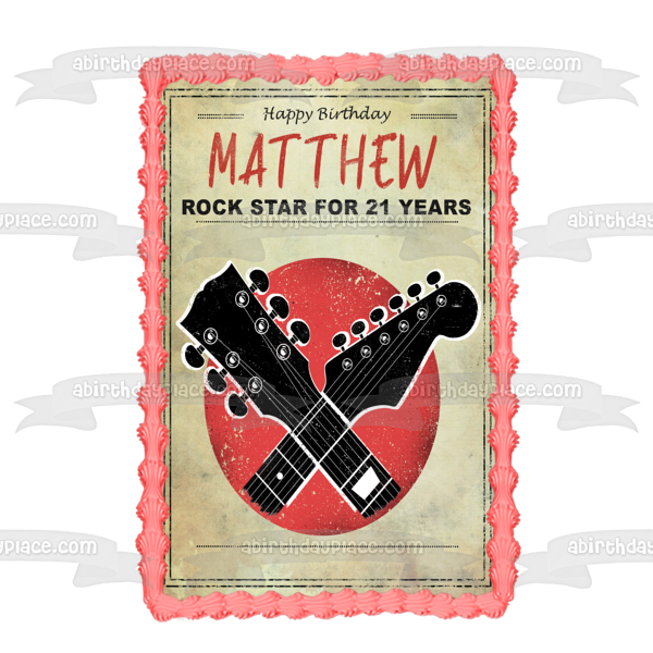 Happy Birthday Rock Star Customizable Poster Instrument Music Band Edible Cake Topper Image ABPID53549