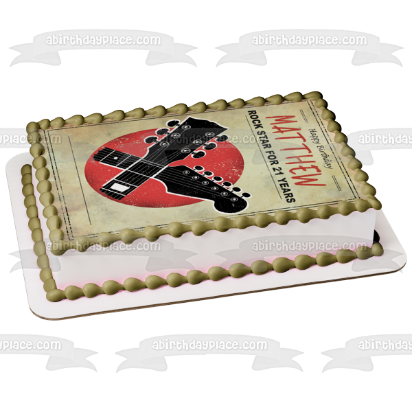 Feliz cumpleaños estrella de rock cartel personalizable instrumento banda musical adorno comestible para pastel imagen ABPID53549 