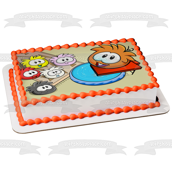 Imagen comestible para decoración de tarta de Puffles naranjas de Club Penguin ABPID04222 