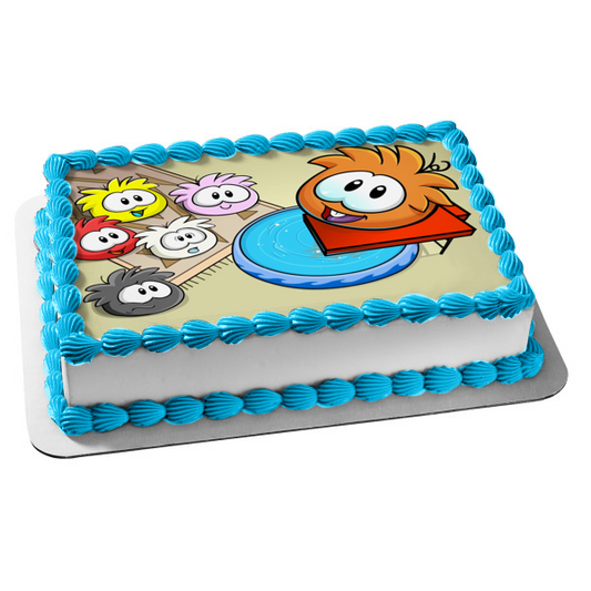 Imagen comestible para decoración de tarta de Puffles naranjas de Club Penguin ABPID04222 