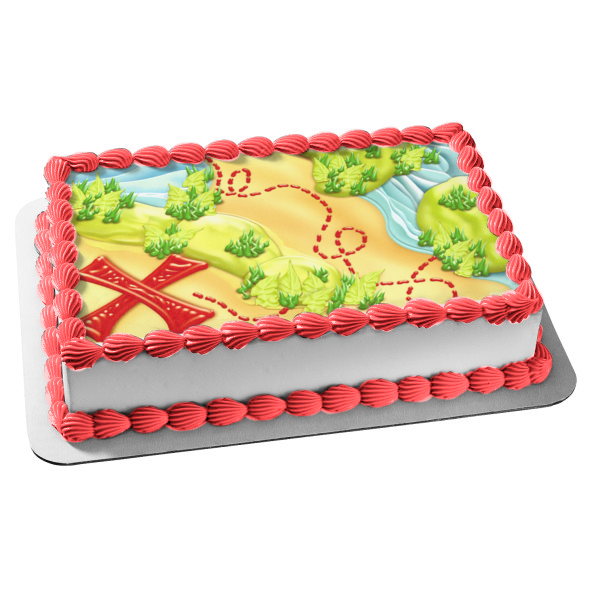 Treasure Hunt Map Pirates Red X Marks the Spot Edible Cake Topper Image ABPID04224