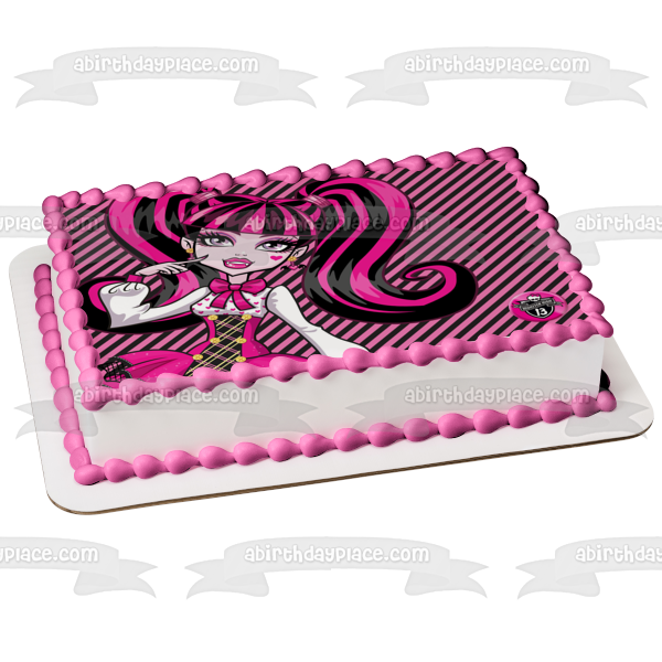 Laura Draculaura Monster High Pink Black Lines Edible Cake Topper Image ABPID04230