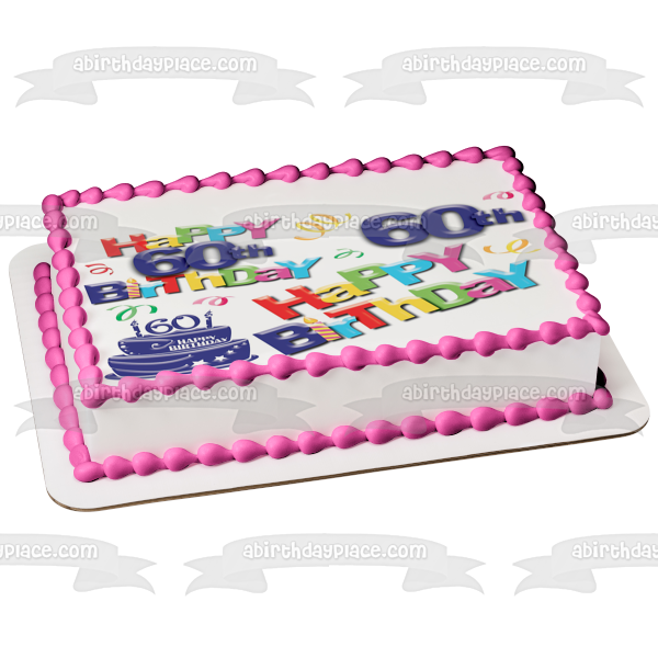 Happy 60th Birthday Cake Candle Edible Cake Topper Image ABPID04258