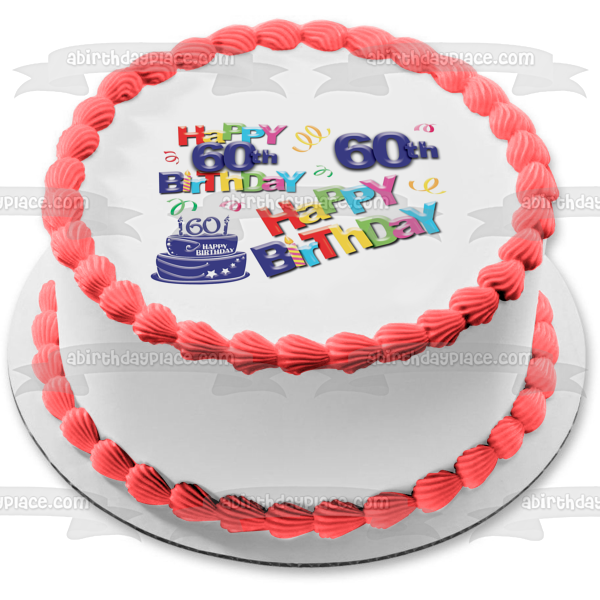 Happy 60th Birthday Cake Candle Edible Cake Topper Image ABPID04258