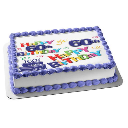 Happy 60th Birthday Cake Candle Edible Cake Topper Image ABPID04258