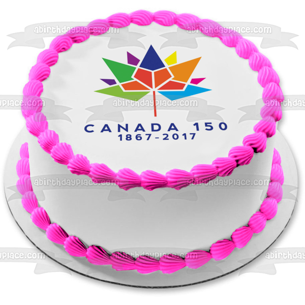 Canada 150 1867-2017 Happy 150th Happy Birthday Canada Colorful Maple Leaf Edible Cake Topper Image ABPID04327