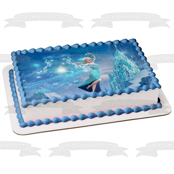 Imagen comestible para decoración de tarta de Frozen Elsa y un castillo de hielo ABPID04347 