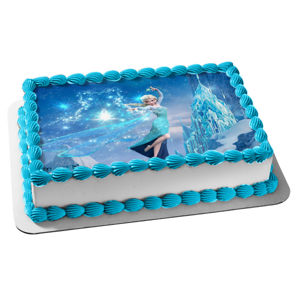 Imagen comestible para decoración de tarta de Frozen Elsa y un castillo de hielo ABPID04347 