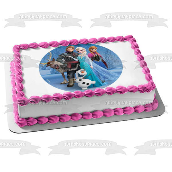 Imagen comestible para decoración de tarta de Frozen Anna, Elsa, Olaf, Sven y Kristoff, ABPID04379 