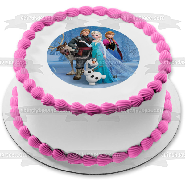 Imagen comestible para decoración de tarta de Frozen Anna, Elsa, Olaf, Sven y Kristoff, ABPID04379 