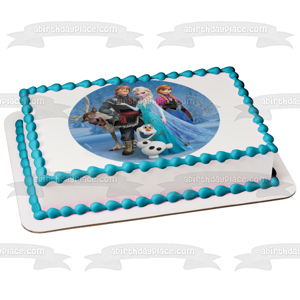 Imagen comestible para decoración de tarta de Frozen Anna, Elsa, Olaf, Sven y Kristoff, ABPID04379 